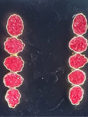 Gold-Tone Linear Drop Earrings with Red Druzy Accents - Women Jewelry